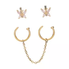 Multi-Pack CZ Goldtone Butterfly L-Bend and Horseshoe Nose Rings 4 Pack - 18 Gauge at Spencer's