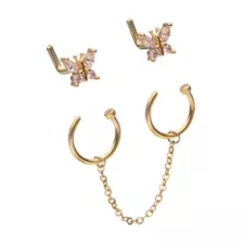 Multi-Pack CZ Goldtone Butterfly L-Bend and Horseshoe Nose Rings 4 Pack - 18 Gauge at Spencer's