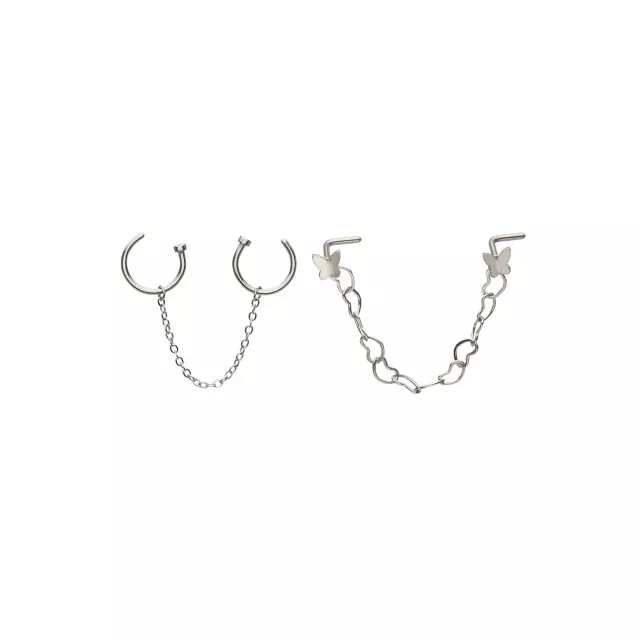 Multi-Pack Silvertone Butterfly Dangle Chain L-Bend and Half Hoop Nose Rings 4 Pack - 18 Gauge at Spencer's