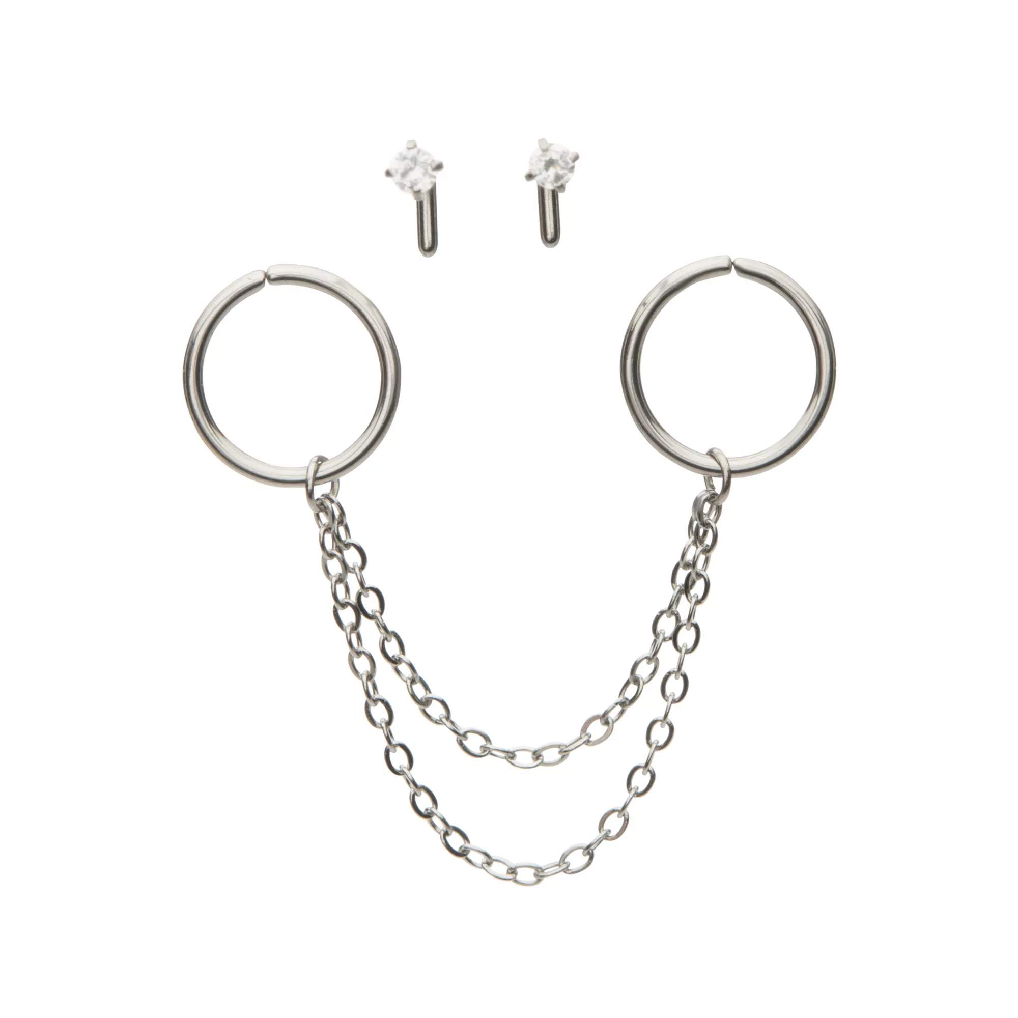 Multi-Pack Silver Chain Hoops and Nose Pins 4 Pack - 18 Gauge at Spencer's