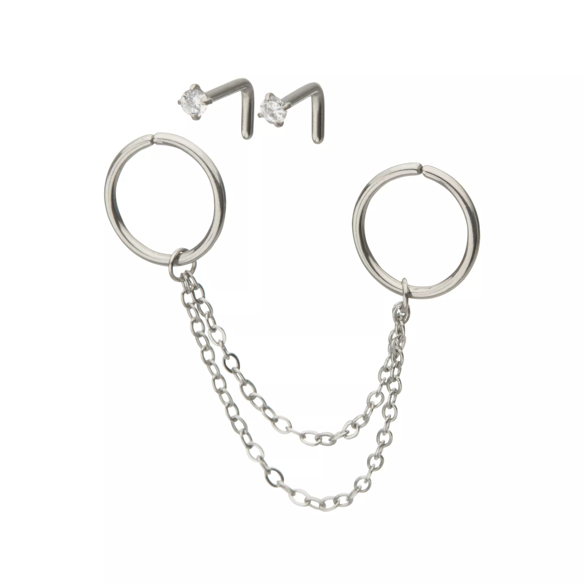Multi-Pack Silver Chain Hoops and Nose Pins 4 Pack - 18 Gauge at Spencer's