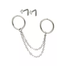 Multi-Pack Silver Chain Hoops and Nose Pins 4 Pack - 18 Gauge at Spencer's