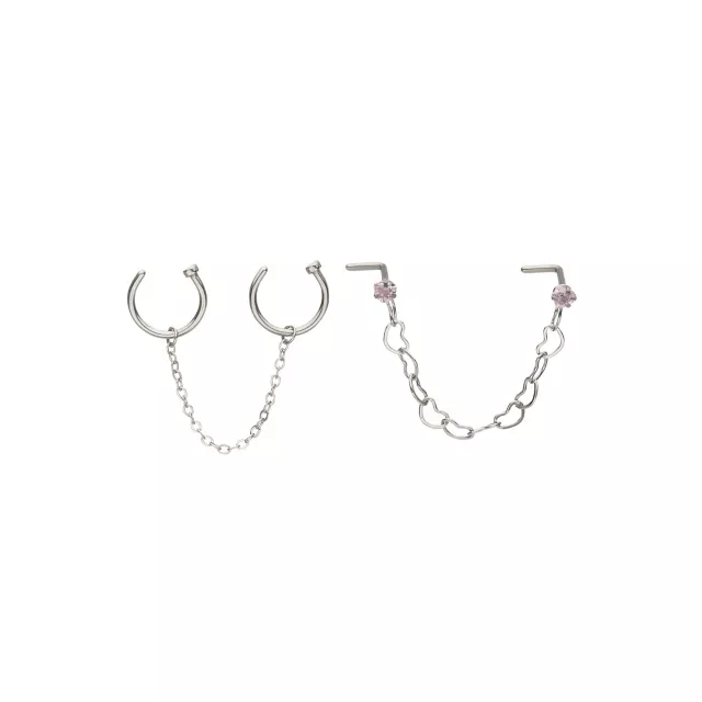Kayla Malecc Multi-Pack Silvertone Heart Chain Dangle Nose Rings 4 Pack - 18 Gauge at Spencer's