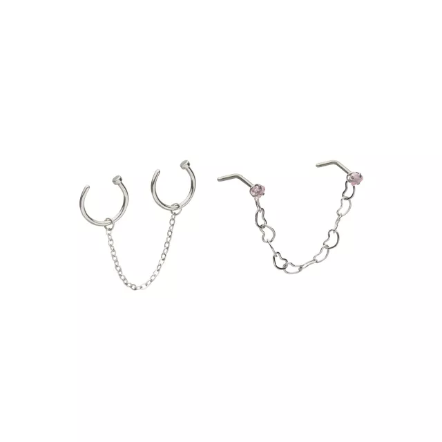 Kayla Malecc Multi-Pack Silvertone Heart Chain Dangle Nose Rings 4 Pack - 18 Gauge at Spencer's