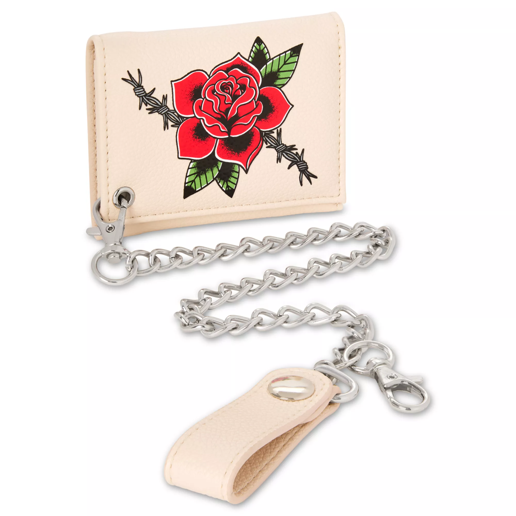 Tan Barbed Wire Rose Chain Wallet at Spencer's