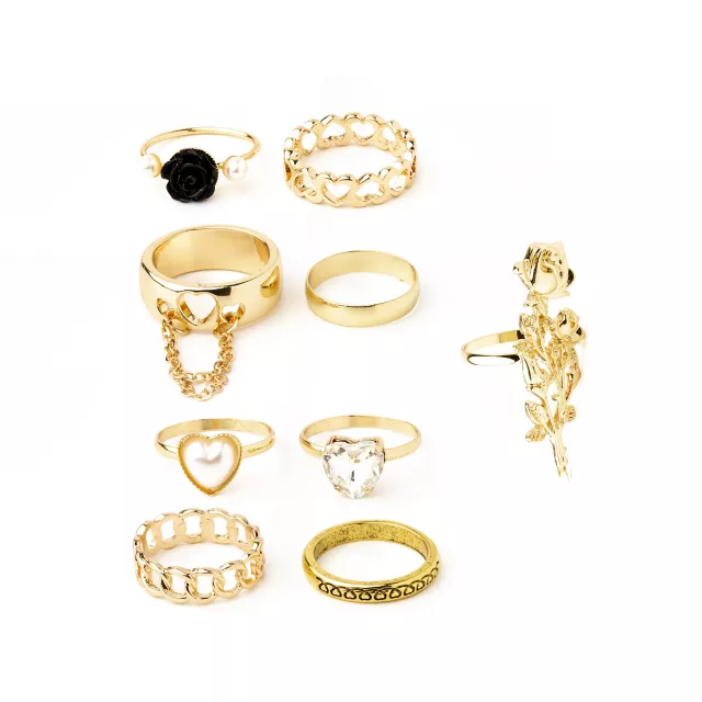 Multi-Pack Gold Romantic Rings - 9 Pack at Spencer's