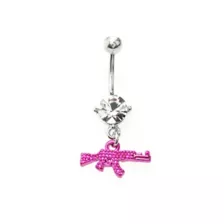 Pink Uzi Dangle Belly Ring - 14 Gauge at Spencer's