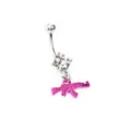 Pink Uzi Dangle Belly Ring - 14 Gauge at Spencer's
