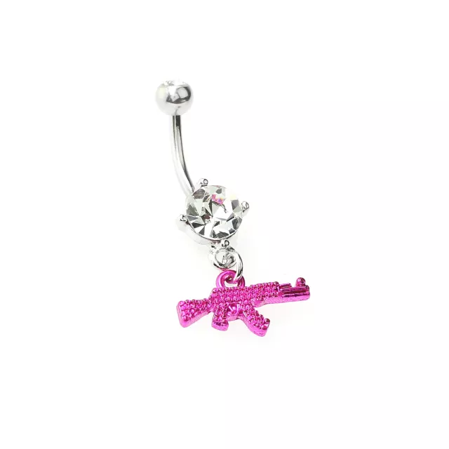 Pink Uzi Dangle Belly Ring - 14 Gauge at Spencer's