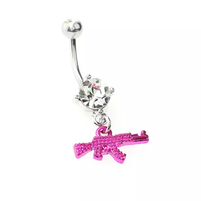 Pink Uzi Dangle Belly Ring - 14 Gauge at Spencer's