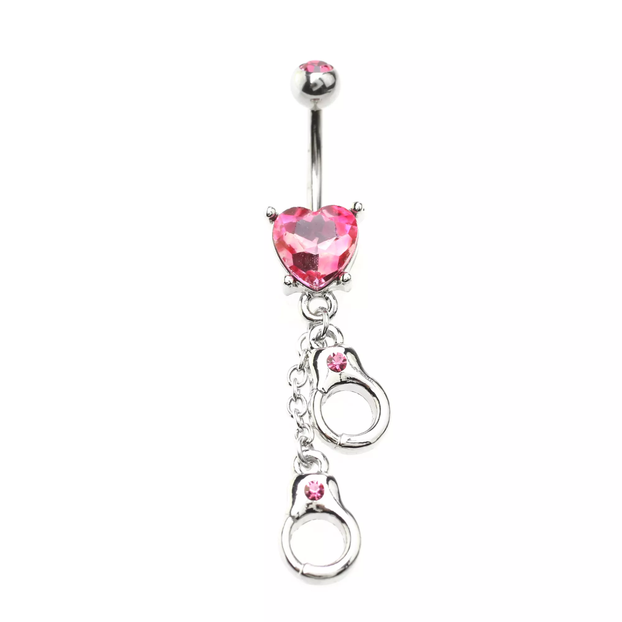 Pink Heart Hand Cuff Belly Ring - 14 Gauge