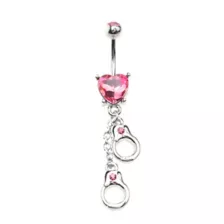 Pink Heart Hand Cuff Belly Ring - 14 Gauge at Spencer's