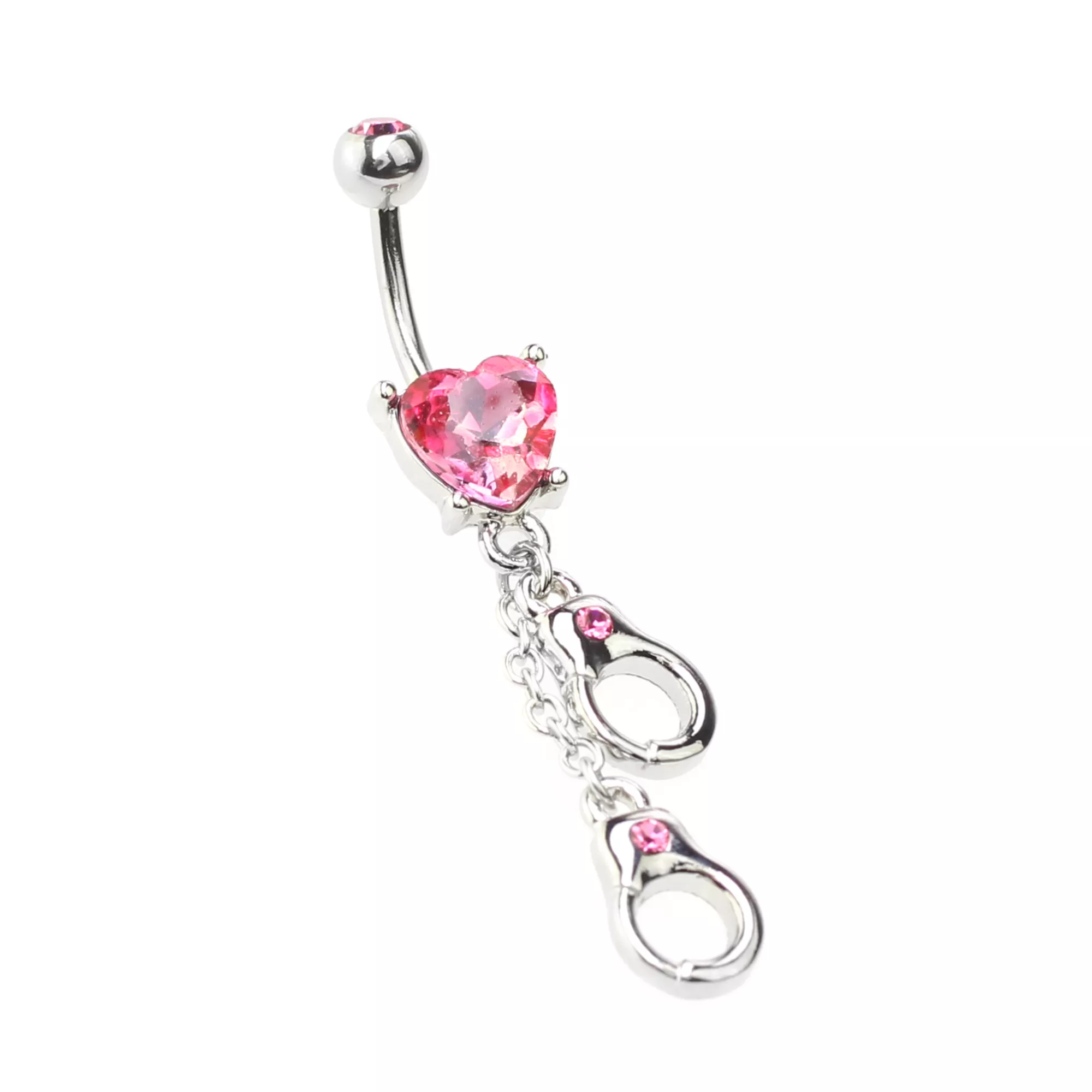 Pink Heart Hand Cuff Belly Ring - 14 Gauge