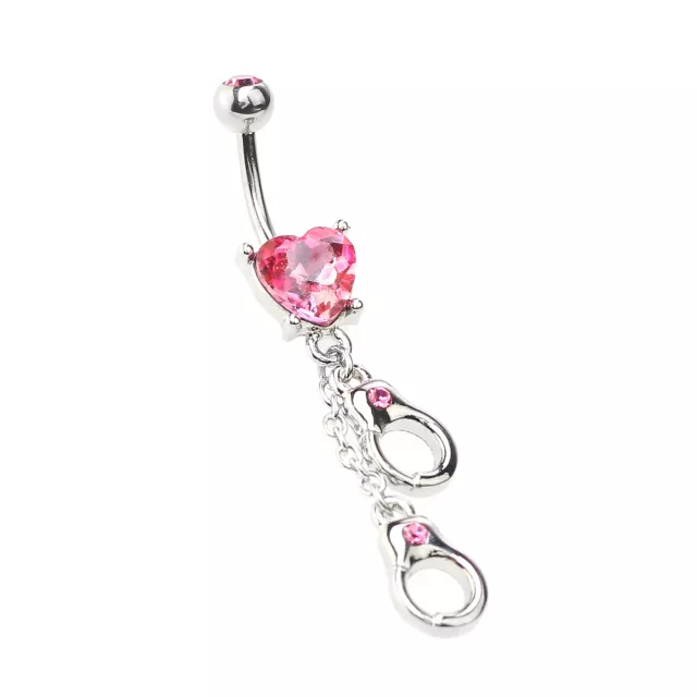 Pink Heart Hand Cuff Belly Ring - 14 Gauge at Spencer's