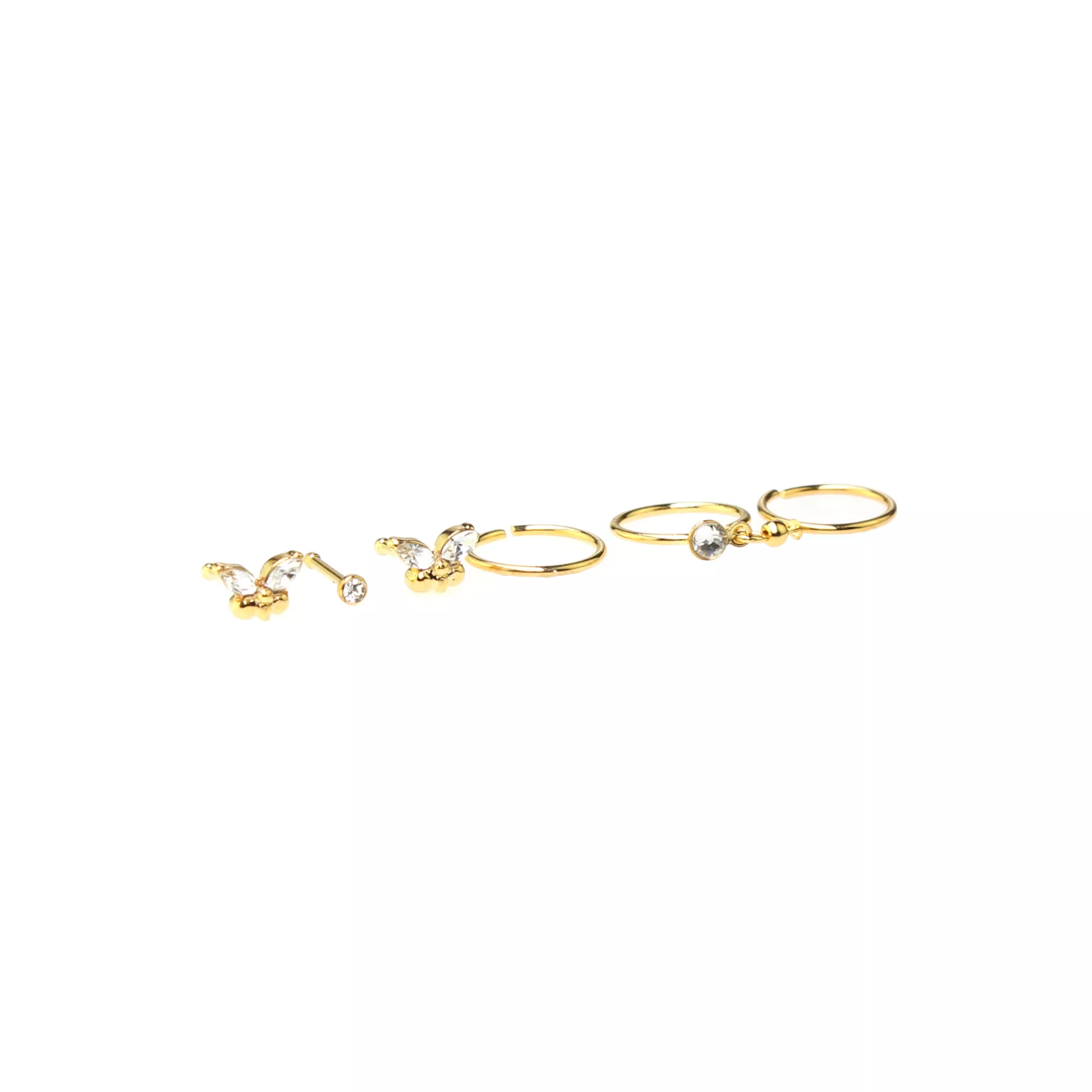 Multi-Pack Gold-Tone Butterfly Nose Pins and Hoop Nose Rings - 6 Pack at Spencer's