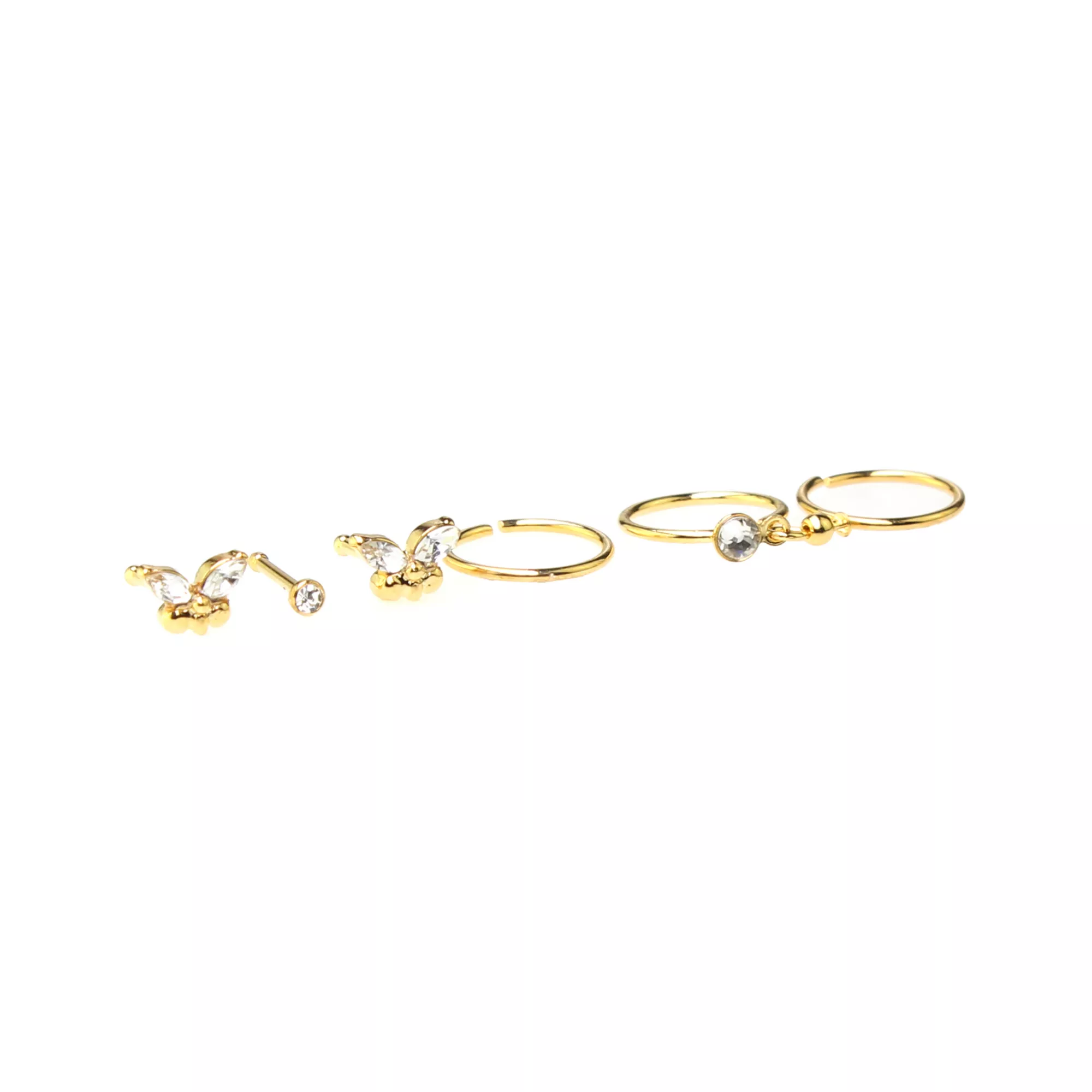 Multi-Pack Gold-Tone Butterfly Nose Pins and Hoop Nose Rings - 6 Pack at Spencer's