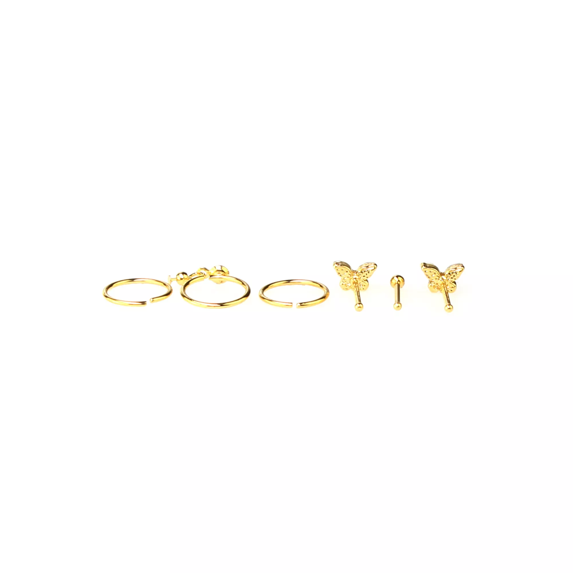 Multi-Pack Gold-Tone Butterfly Nose Pins and Hoop Nose Rings - 6 Pack at Spencer's