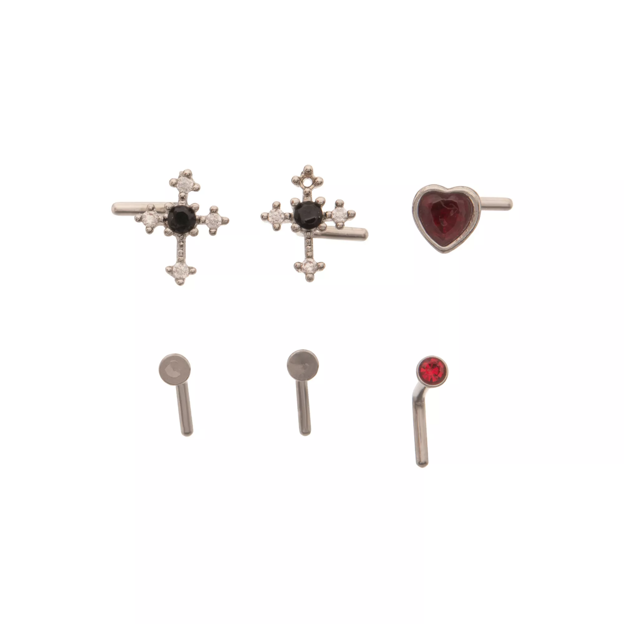 Gothic Heart and Cross L-Bend Nose Rings 6 Pack - 20 Gauge at Spencer's