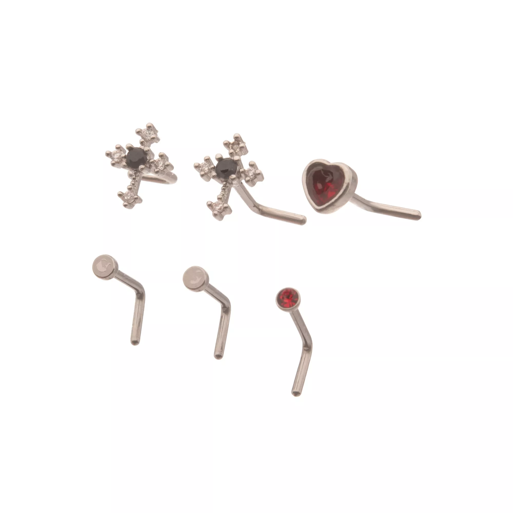 Gothic Heart and Cross L-Bend Nose Rings 6 Pack - 20 Gauge at Spencer's