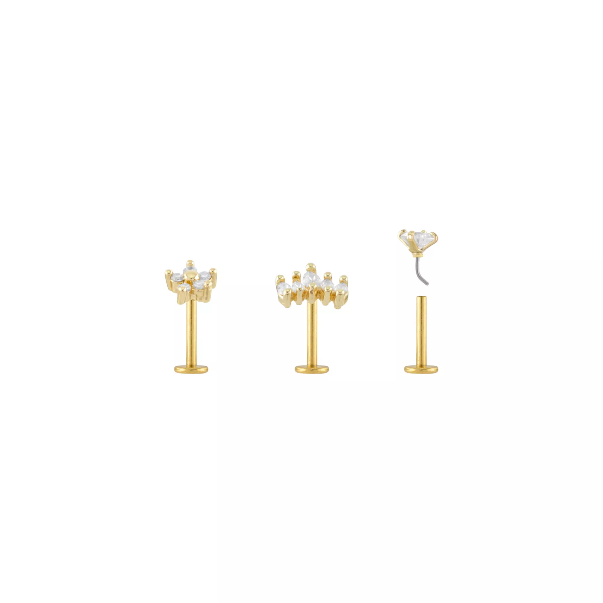 Multi-Pack CZ Shape Gold-Plated Labret Lip Rings - 3 Pack