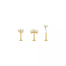 Multi-Pack Goldtone CZ Labret Lip Rings 3 Pack - 16 Gauge at Spencer's