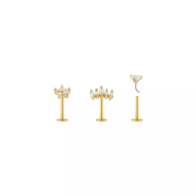 Multi-Pack Goldtone CZ Labret Lip Rings 3 Pack - 16 Gauge at Spencer's