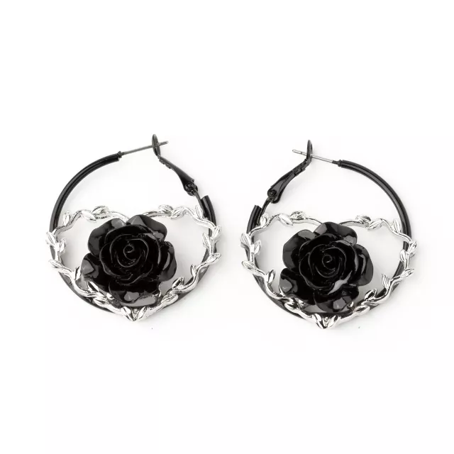 Barbed Wire Heart Rose Hoop Earrings at Spencer's