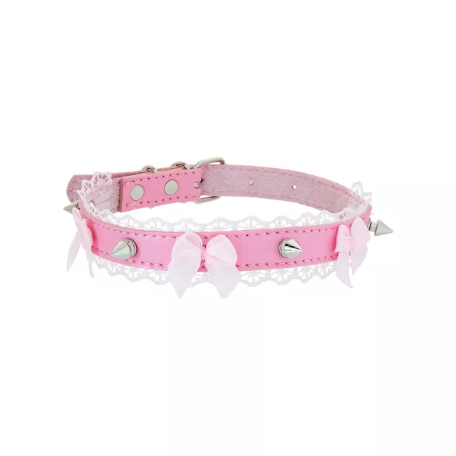 Pink Spike and Bows Choker Necklace at Spencer's