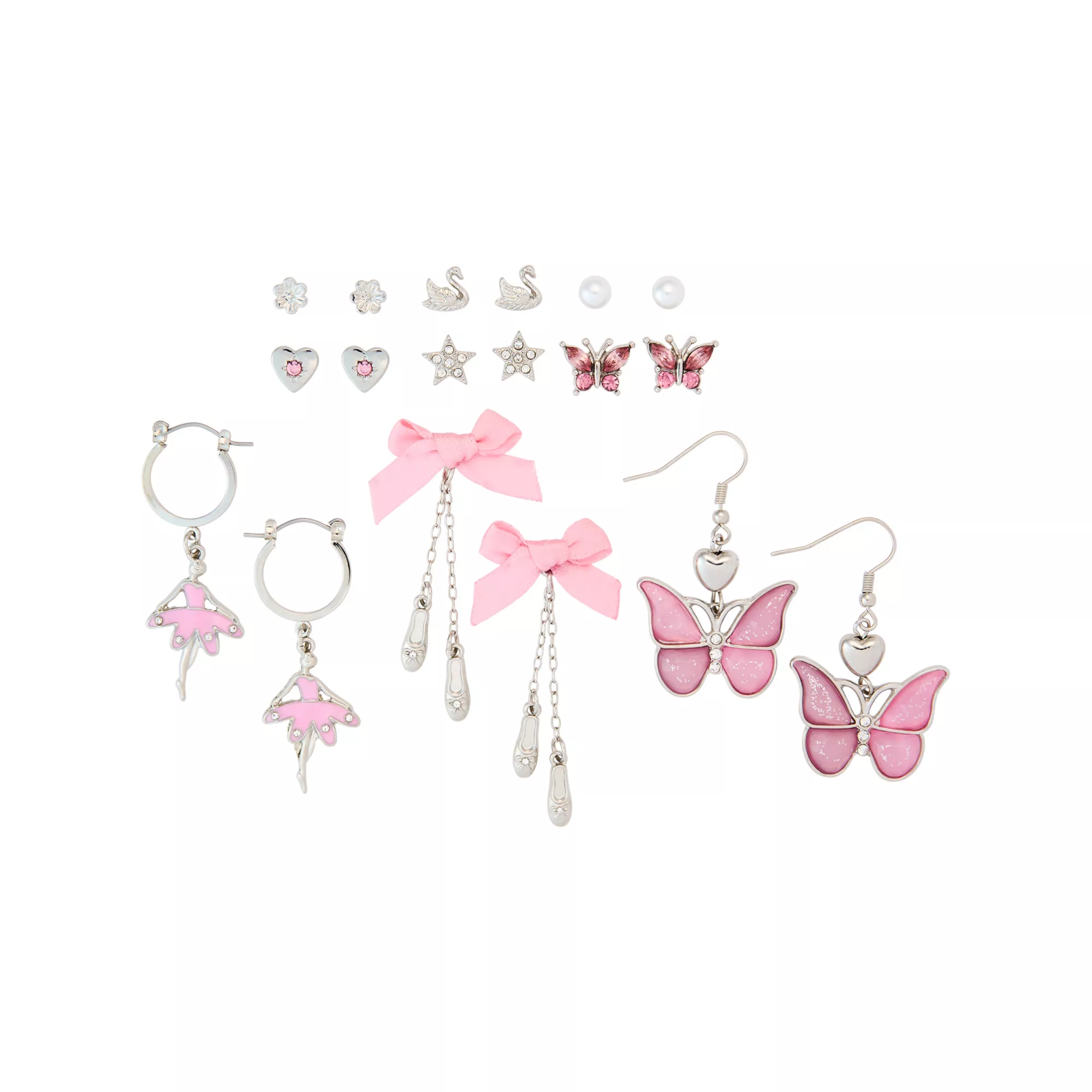 Multi-Pack Pink Ballerina Dangle and Stud Earrings - 9 Pair at Spencer's