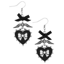 Black Heart Bow Wing Dangle Earrings at Spencer's
