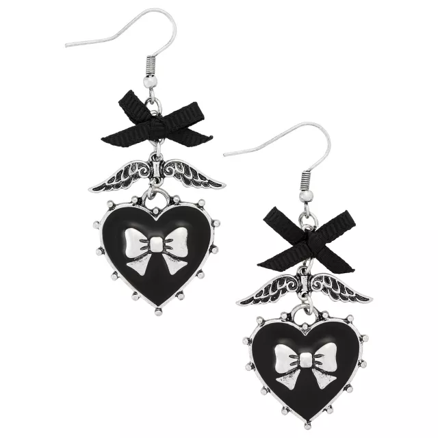 Black Heart Bow Wing Dangle Earrings at Spencer's
