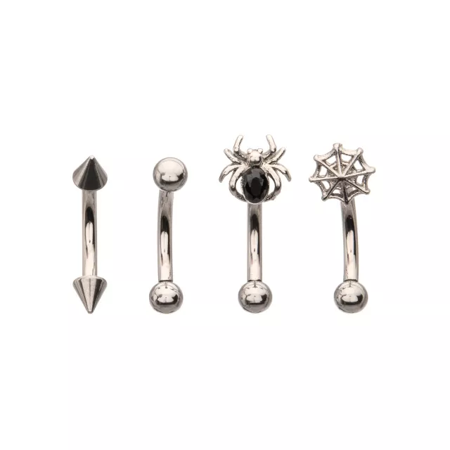 Multi-Pack Silvertone Titanium Spider Web Vertical Labrets 4 Pack - 16 Gauge