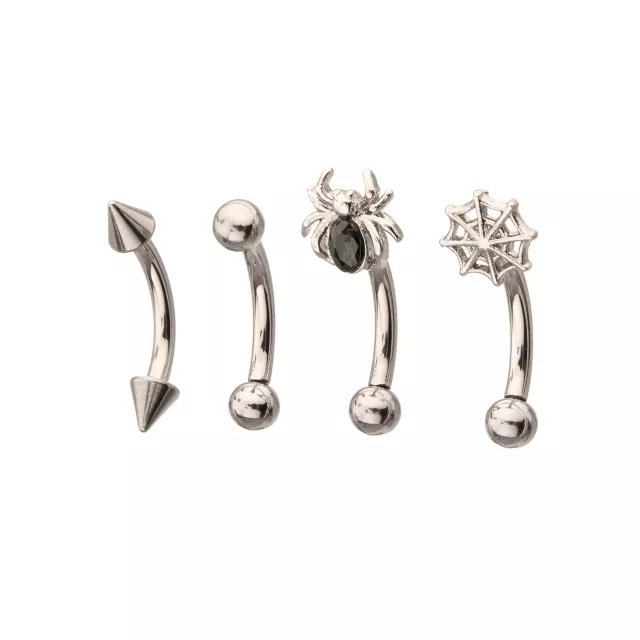 Multi-Pack Silvertone Titanium Spider Web Vertical Labrets 4 Pack - 16 Gauge