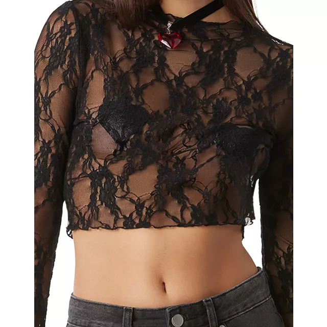 Black Lace Mesh Top at Spencer's