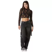 Black Lace Mesh Top at Spencer's
