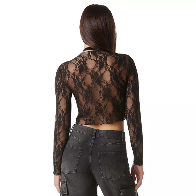 Black Lace Mesh Top at Spencer's