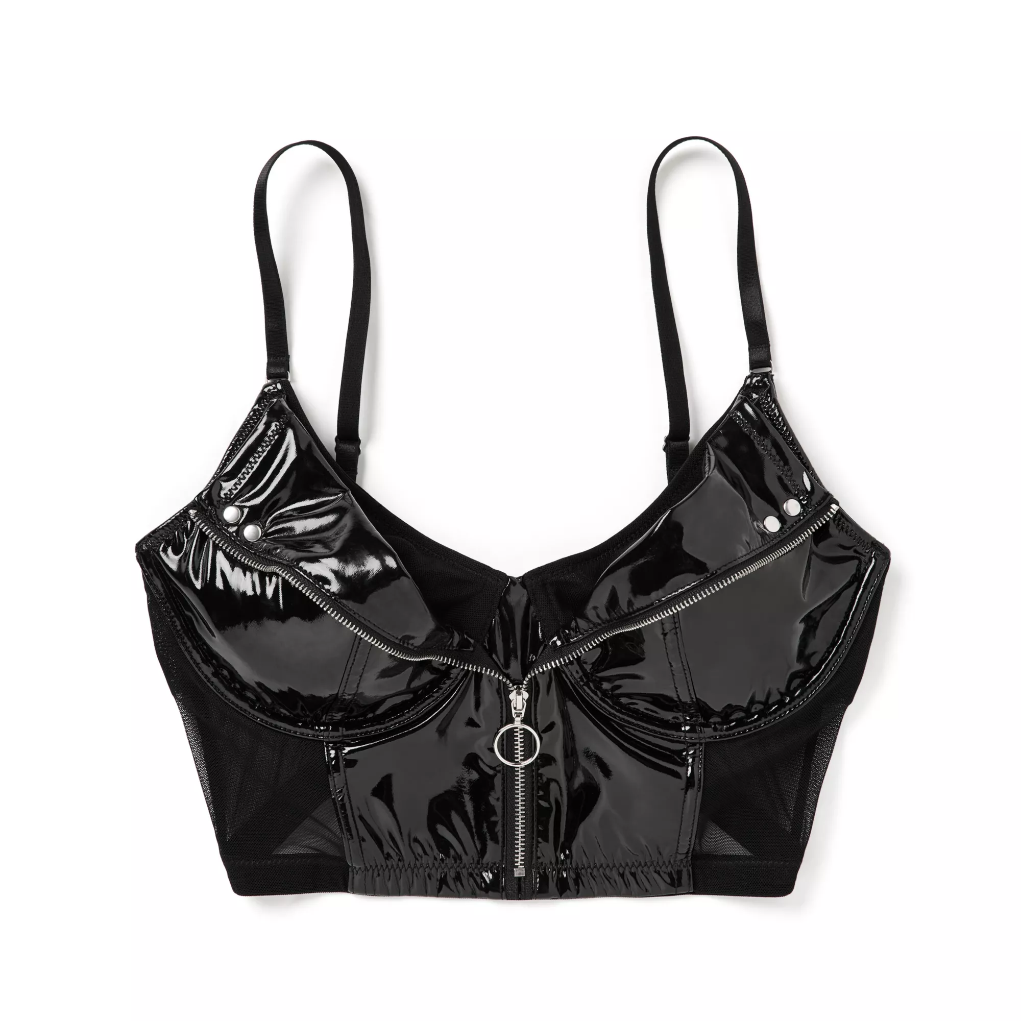 Black Pleather Zipper Bralette at Spencer's