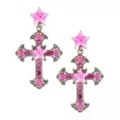 Silvertone and Pink Star Bling Cross Dangle Earrings at Spencer's