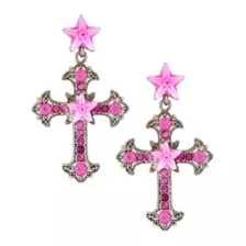 Silvertone and Pink Star Bling Cross Dangle Earrings at Spencer's