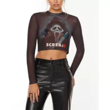 Ghost Face Long Sleeve Mesh Top - Scream VI at Spencer's