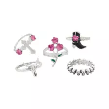 Multi-Pack Silver and Pink Western Rings - 5 Pack at Spencer's