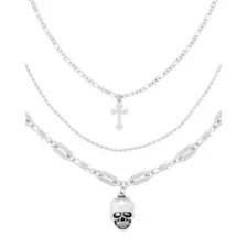 Multi-Pack Silver Cross Skull Necklace Set - 3 Pack at Spencer's