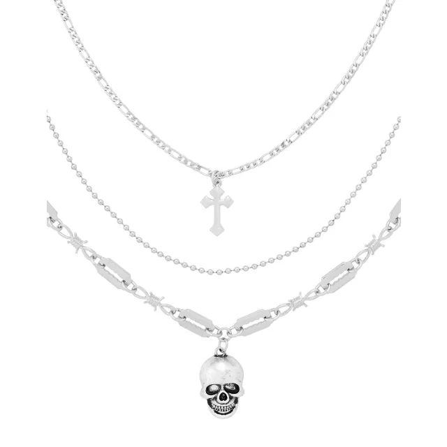Multi-Pack Silver Cross Skull Necklace Set - 3 Pack at Spencer's