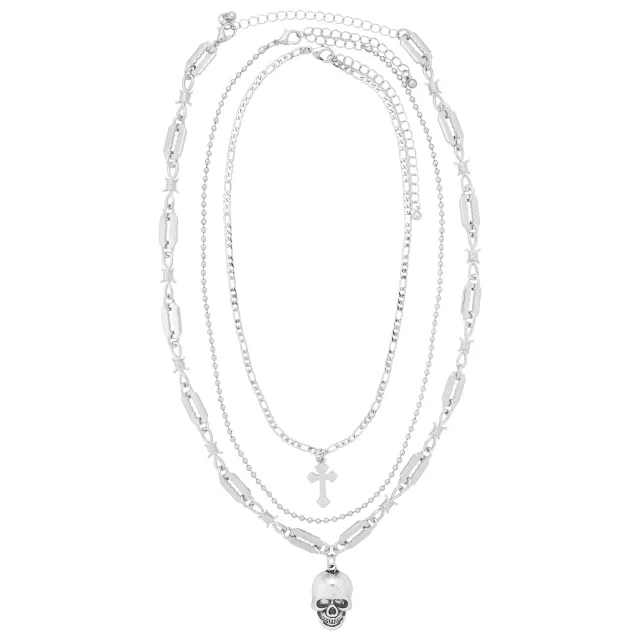 Multi-Pack Silver Cross Skull Necklace Set - 3 Pack at Spencer's