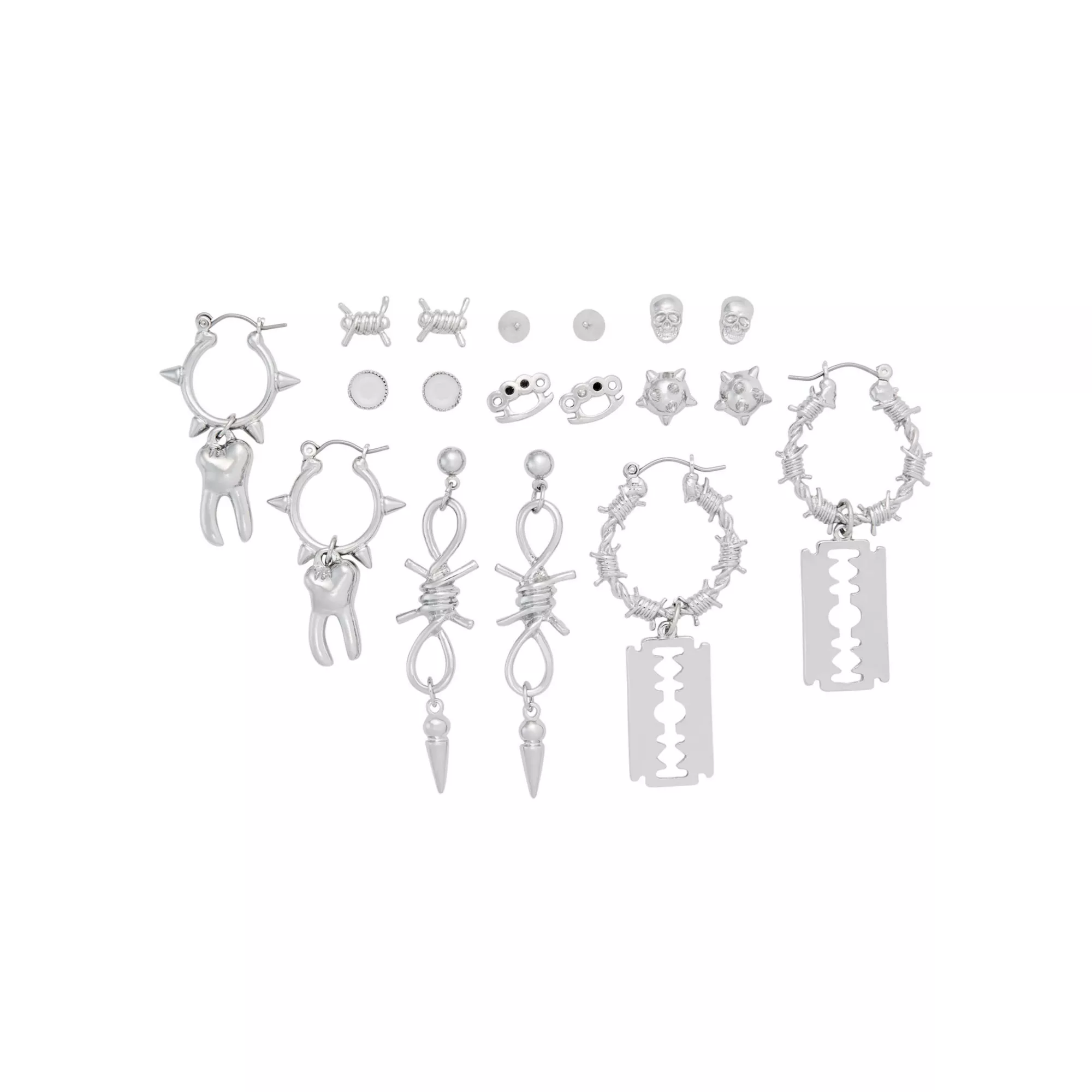 Multi-Pack Barbed Wire Razor Tooth Stud Earrings and Dangle Earrings 9 Pair - 20 Gauge at Spencer's