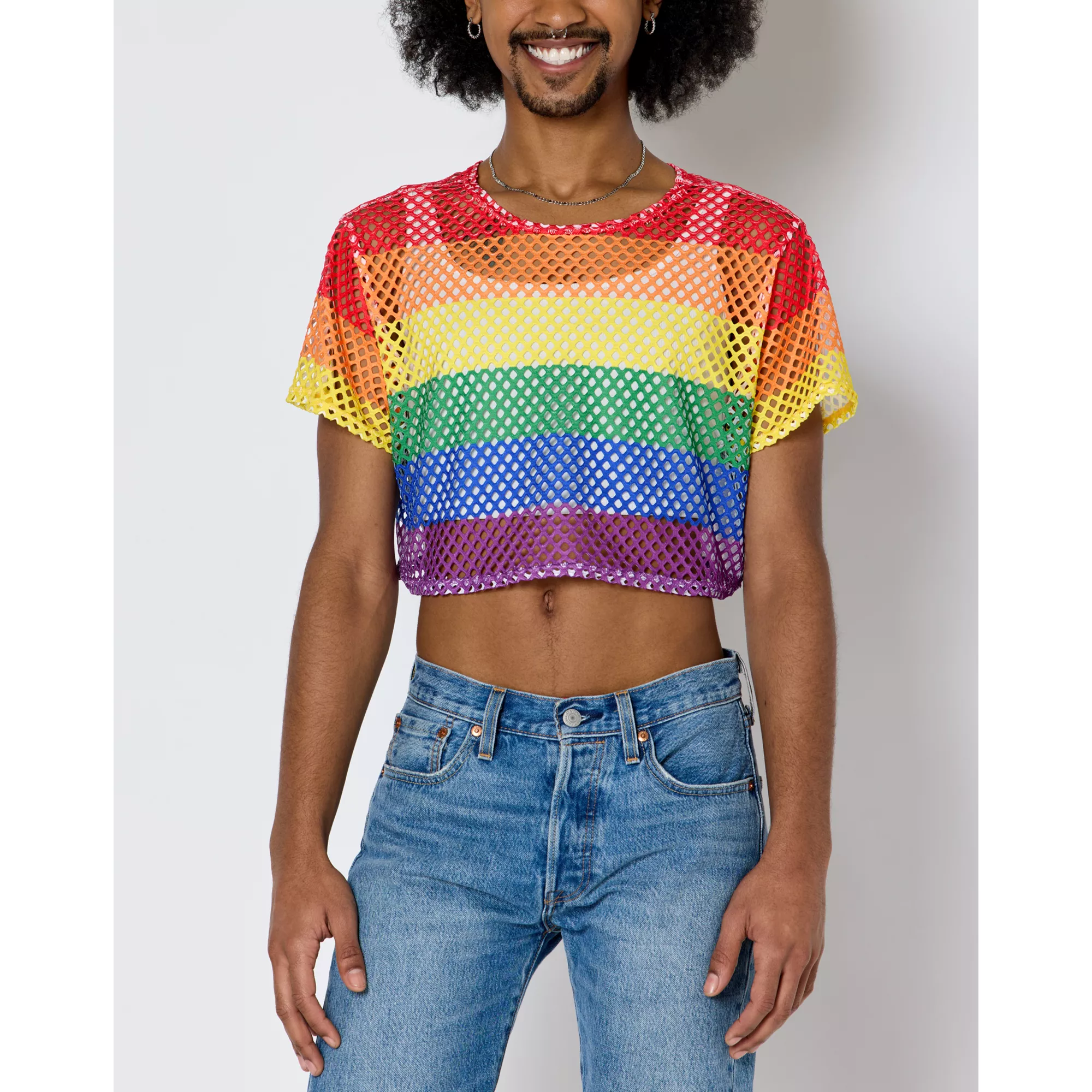 Rainbow Mesh Pride Crop Top at Spencer's