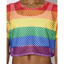 Rainbow Mesh Pride Crop Top at Spencer's