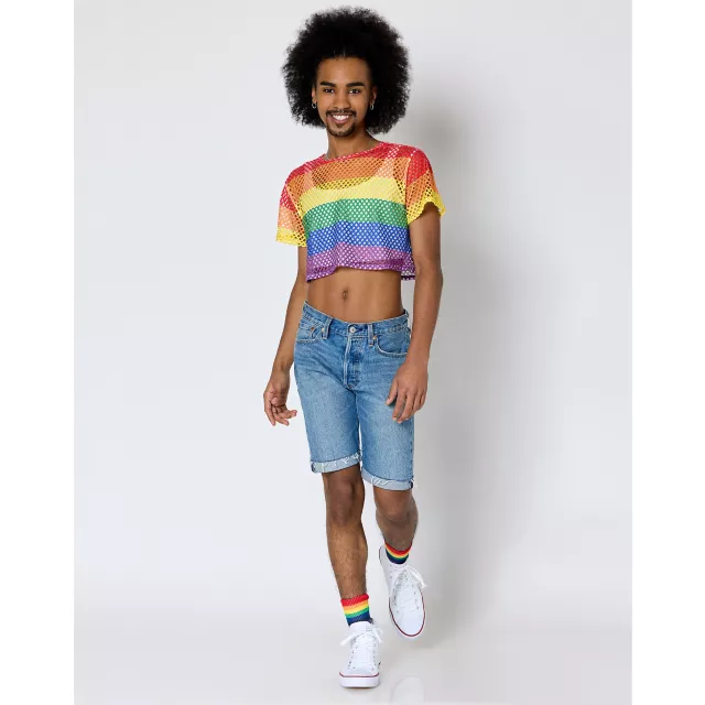 Rainbow Mesh Pride Crop Top at Spencer's