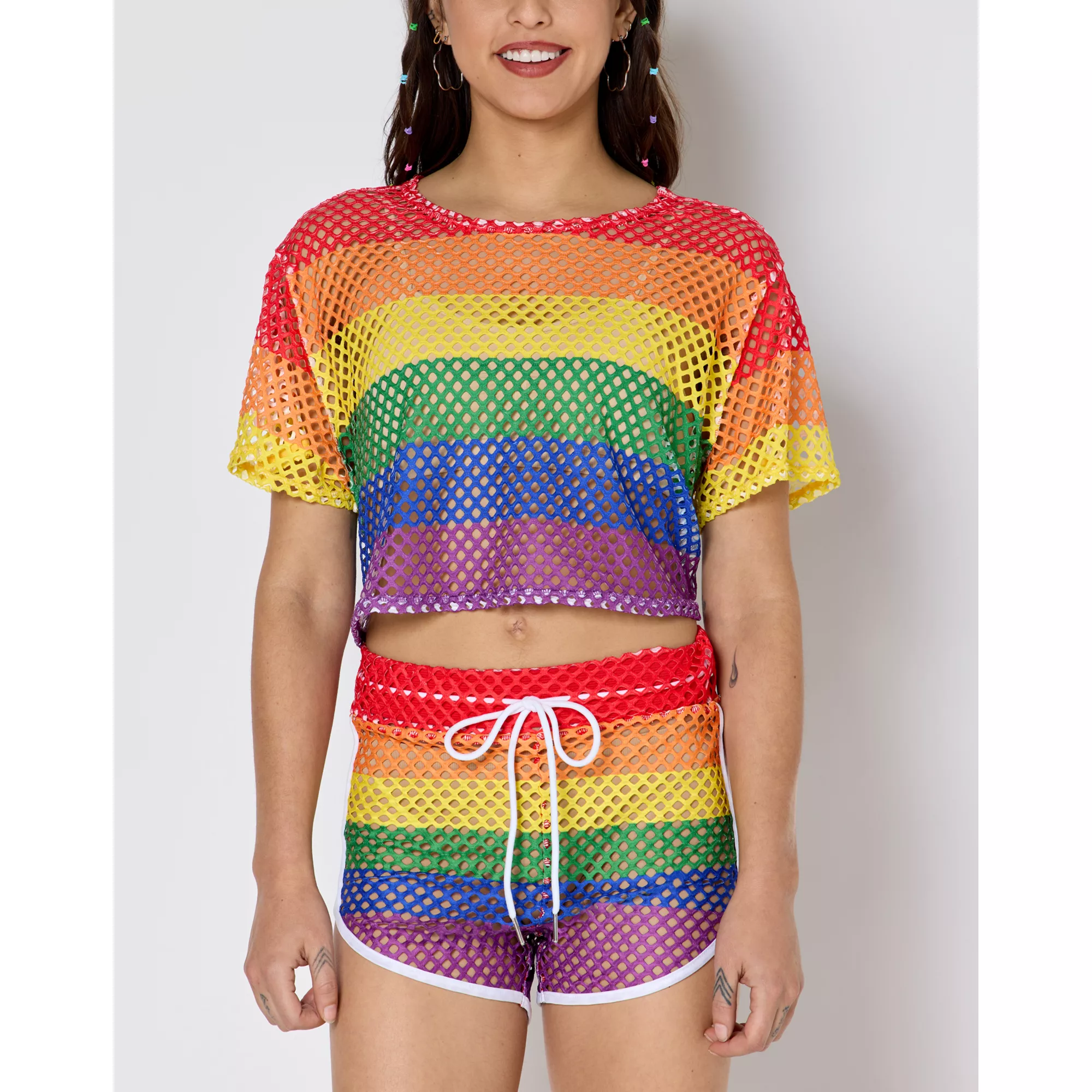 Rainbow Mesh Pride Crop Top at Spencer's