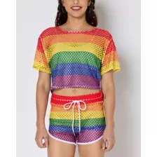 Rainbow Mesh Pride Crop Top at Spencer's
